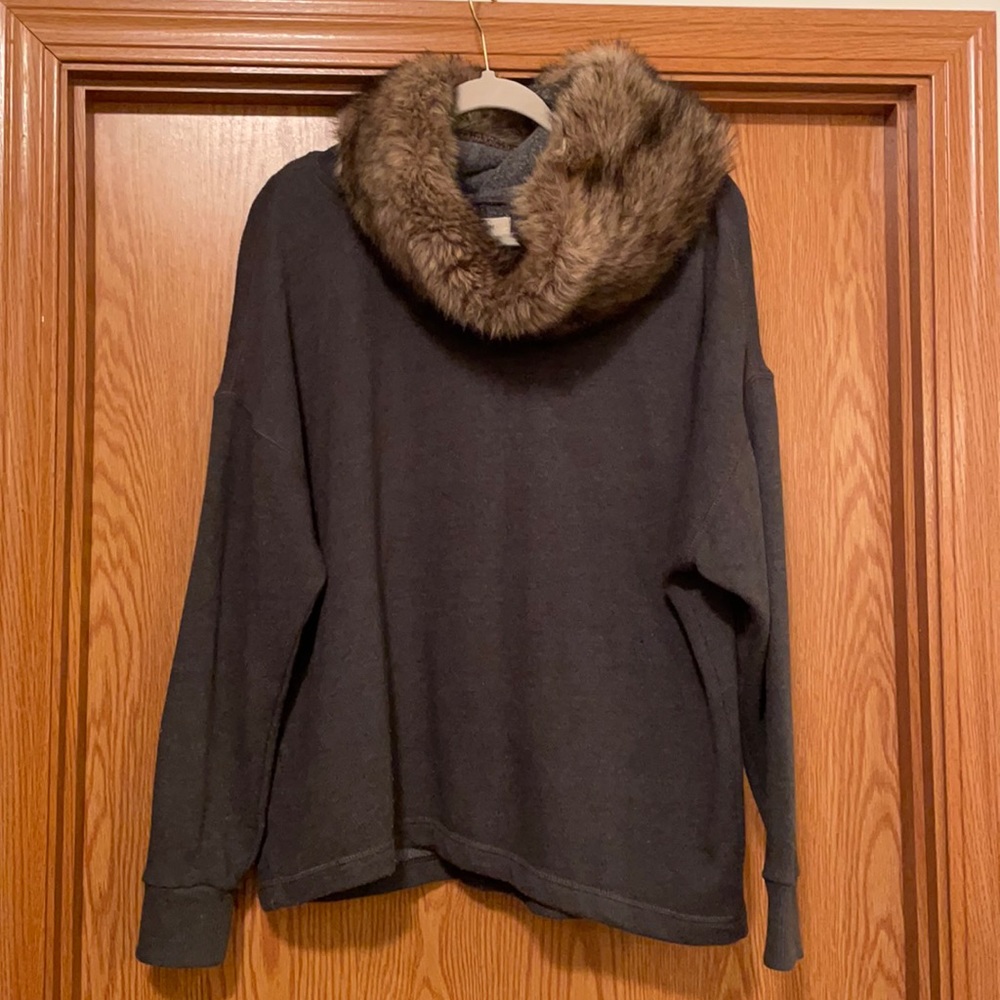 Aerie Cow Neck Sweater with Fur